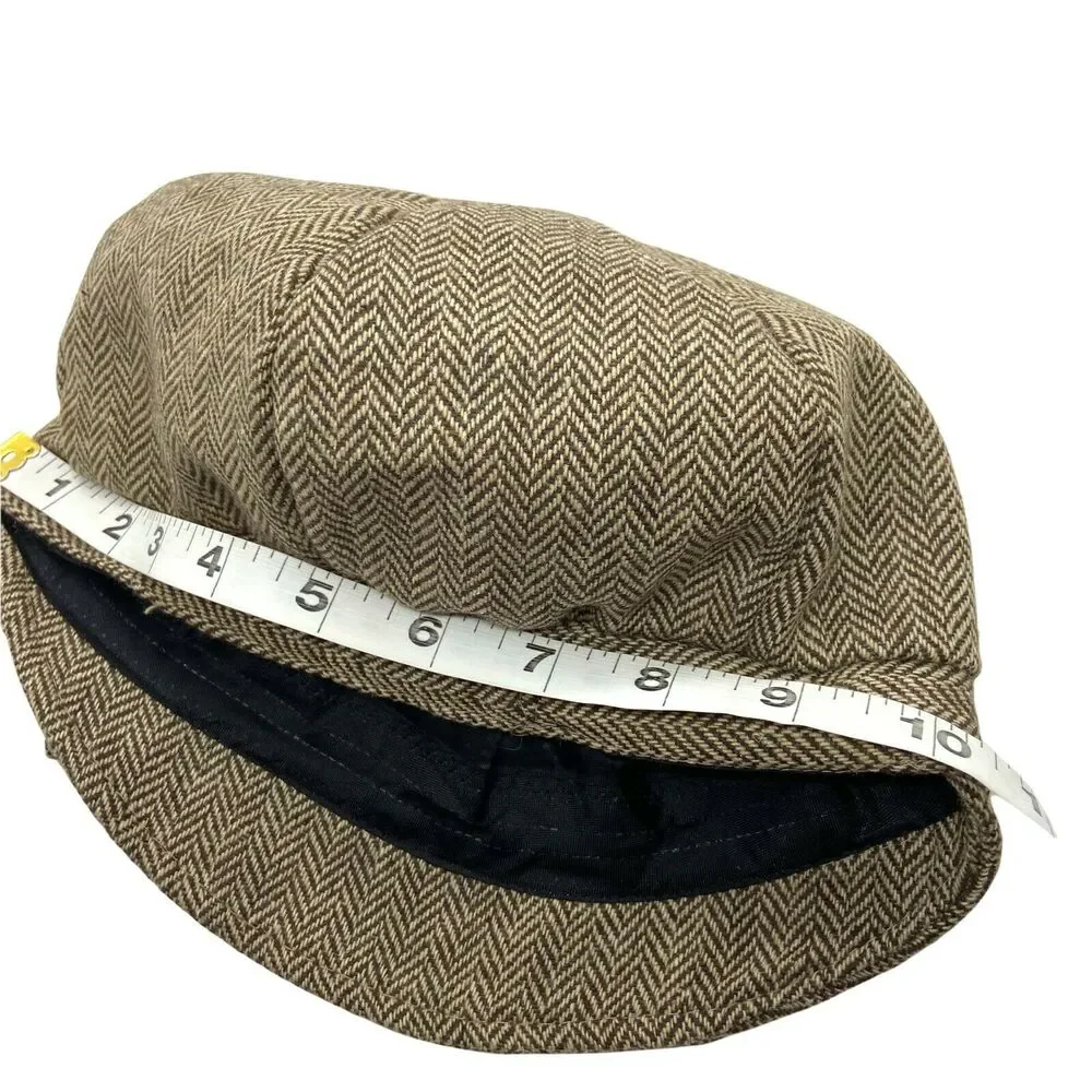 Fair Weather Newsboy Cap Women's Brown Cream Herringbone Vintage Style One Size